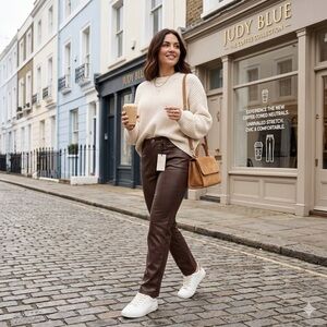 NWT Judy Blue Pants Expresso Faux Leather Sz 3/26 Tummy Control High Rise Brown